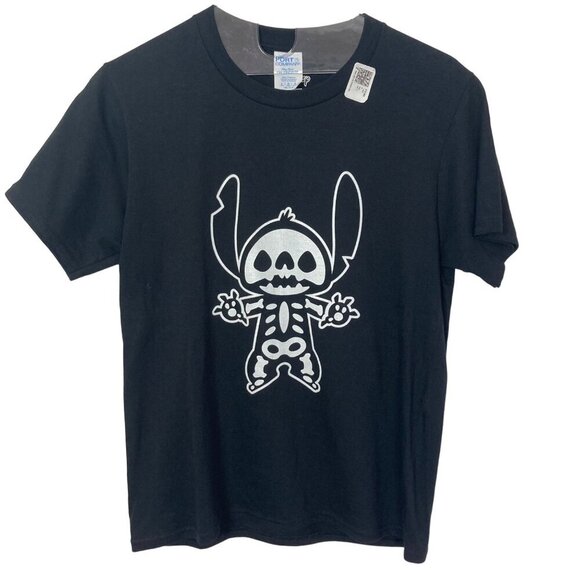Disney Stitch Halloween Skeleton T Shirt Youth Large Black Lilo & Stitch New - Picture 1 of 6